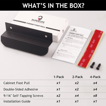 RVPEKUPE 2-Pack Under Cabinet Foot Pull with Adhesive and Screws, Hands Free Toe Foot Pull Opener for Kitchen Trash Cabinet Drawer, 4 Inch (Matte Black)