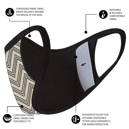 Safe+Mate x Case-Mate - Kids Face Mask (Ages 7-11) - Washable & Reusable - Cloth Face Mask - Cotton - with Filter - Chevron