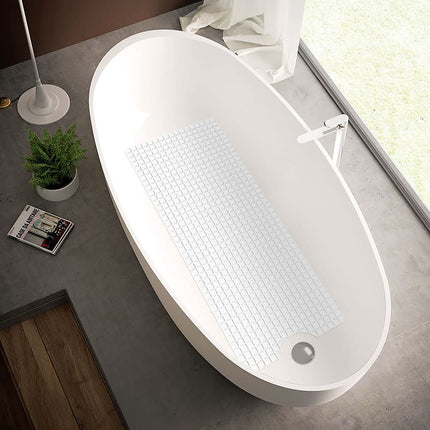 DEXI Bath Tub Shower Mat Non-Slip 16 x 39 Extra Long Bathtub Mats, Suction Cups, Drain Holes, Machine Washable Bathroom Mat, White