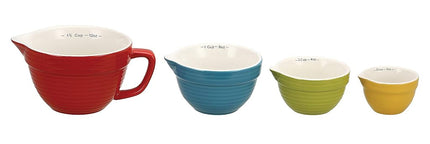 Creative Co-op Stoneware Batter-Bowl Shaped Measuring Cups, Multicolored, Set of 4