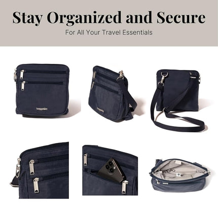 Baggallini Securtex Anti-Theft Crossbody, French Navy, One Size