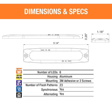 Buyers Products 8892201 Lumière Stroboscopique LED Claire 5", 6 LEDs, 23 Modes de Flash, Boîtier en Aluminium, Feux de Balisage Pour Véhicules Utilitaires