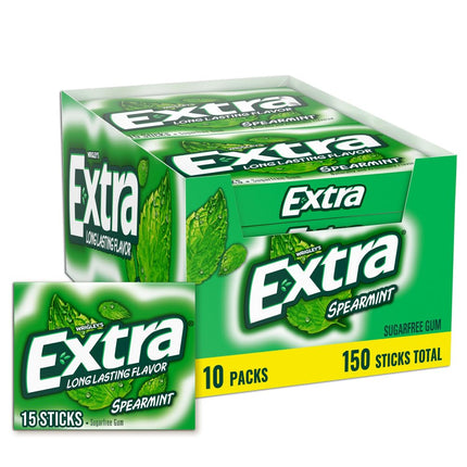 Wrigleys Extra Spearmint Sugarfree Chewing Gum Box Of 10 x 15 Stick Packs