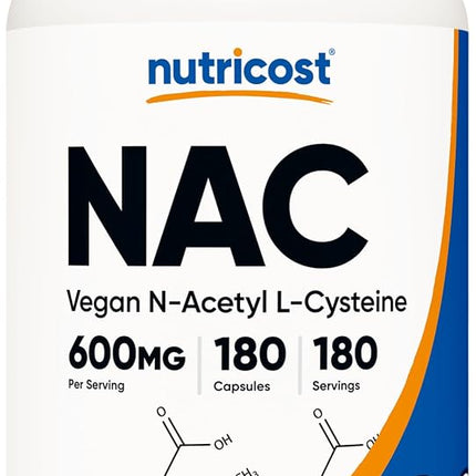 Nutricost N-Acetyl L-Cysteine (NAC) 600mg, 180 Capsules - Non-GMO, Gluten Free