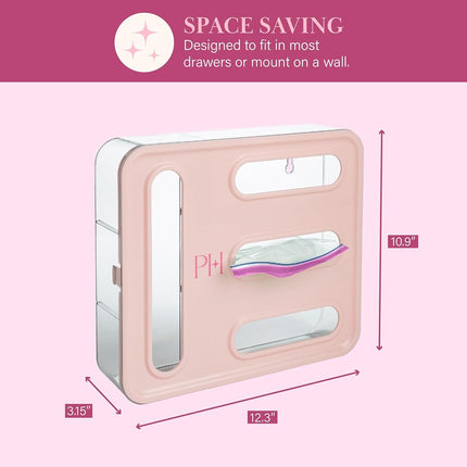 Paris Hilton 4-Slot Storage Bag Organizer, Multipurpose Kitchen Drawer and Wall-Mounted Organizer for Gallon, Quart, Sandwich and Snack Bags, Pink