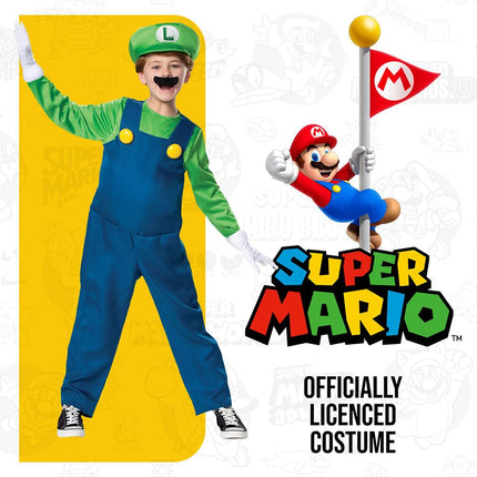 DISGUISE Official Deluxe Nintendo Luigi Costume Kids, Super Mario Costume Kids Fancy Dress Up Outfit for Boys Children Halloween Birthday World Book Day Week Costume Medium