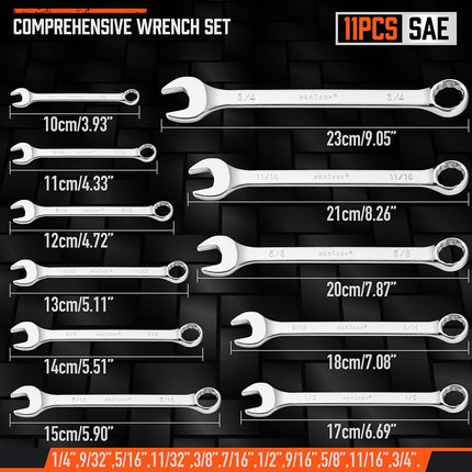 HORUSDY 11-Piece SAE Combination Spanner Set – Corrosion-Resistant CR-V Steel, 12-Point Box End Spanners with Portable Storage Tray