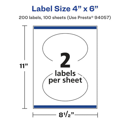Avery Glossy White Oval Labels with Sure Feed, 4" x 6", 200 Glossy White Labels, Print-to-The-Edge, Permanent Label Adhesive, Laser/Inkjet Printable Labels