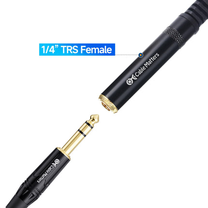 Cable Matters Paquete de 2 Cables Divisores de Audio Estéreo TRS de 1/4 a Doble TS (Adaptador Hembra Doble TS de 1/4 de Pulgada a TRS) en Negro - 6 Pulgadas / 0.15 Metros