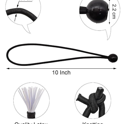 BINCKIN Bungee Cord with Ball 100 Pcs, 10 Inch Bungees Balls Tent Accessories for Camping Tarp, Tents, Canopy and Fixings (Black)