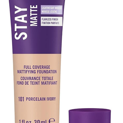 Rimmel London Stay Matte Liquid Mousse - 101 Porcelain Ivory - Foundation, Lightweight, Shine Control, Oil-Free, 1oz