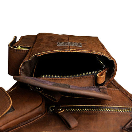 Leather Waist Pack Drop Leg Bag for Men Women Belt Bumbag Multi-Purpose Motorcycle Bike Outdoor Sports Tactical Cycling Riding Hiking Camping Pouch, #12Deep Brown, Medium