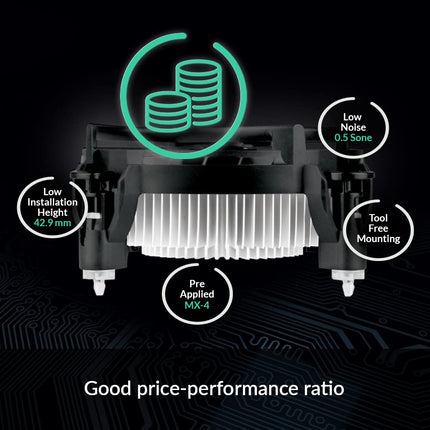 ARCTIC Alpine 17 LP - Intel CPU Cooler, 92 mm PWM fan, Radial Heatsink, Top Blower, Intel LGA1851 & LGA1700, 4-pin connector, 100-2000 rpm