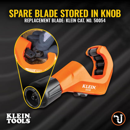 Klein Tools 50046 Constant Swing Tubing Cutter for Copper and Aluminum, 1/8 to 1 3/8-Inch O.D. with Deburring Tool and Replacement Blade
