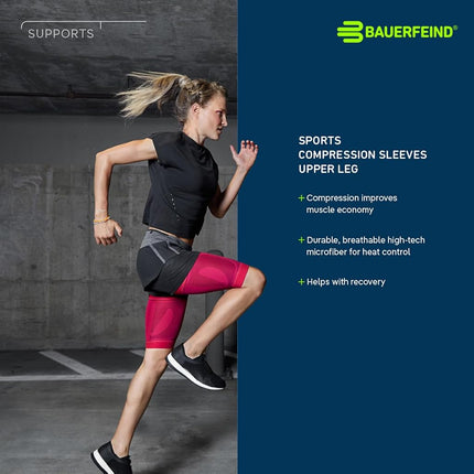 Bauerfeind Sports Compression Upper Leg Sleeves (1 Pair) (Black, Medium/X-Long)