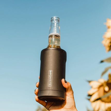 BrüMate Hopsulator Bott'L Double-Walled Stainless Steel Insulated Bottle Cooler for 12 Oz Bottles (Glitter Rose Gold)