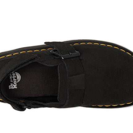 Dr. Martens Mule Jorge Ii para mujer, gamuza negra Eh, 9 mujer/8 hombre