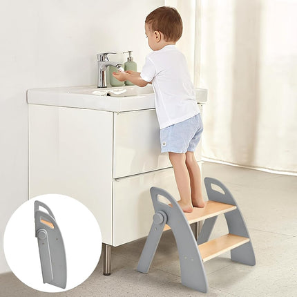 Wooden 2 Step Stool for Kids Bathroom Sink Foldabl