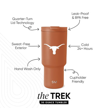 Simple Modern Officially Licensed Collegiate Texas Longhorns 30 oz Tumbler with Flip Lid and Straws | Insulated Cup Stainless Steel | Gifts for Men Women | Trek Collection | University of Texas