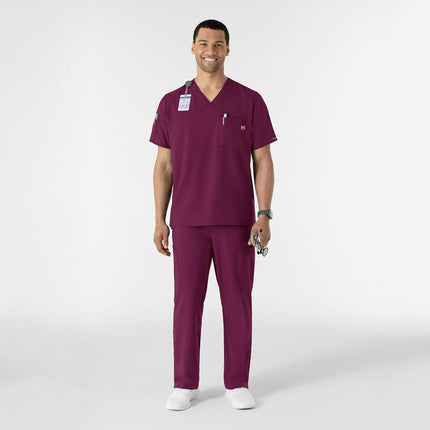 WonderWink W123 6355 Men's V-Neck Top, Wine, X-Large