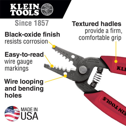Klein Tools 11049 Wire Stripper/Cutter, Compact, Lightweight, Hardened Steel, Precision Ground, for Stranded Wires