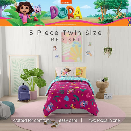 Franco Comforter and Sheet Set with Sham, Microfiber, Dora The Explorer, 5 Piece Twin Size