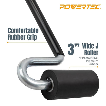 POWERTEC 12" Long Handle J Roller, 1-1/2 Inch Diameter, 3 Inch Wide, Laminate & Veneer Rubber Roller Tool for Edge Banding, Wall Coverings, 1PK (71010)