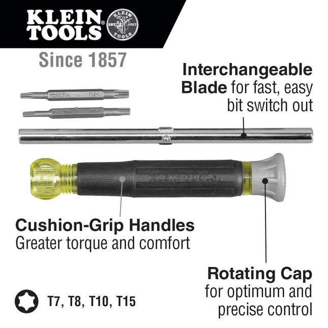 Precision Electronics Screwdriver 4-in-1, Torx, Spin Top, Cushion Grip, Industrial Strength Bits Klein Tools 32585