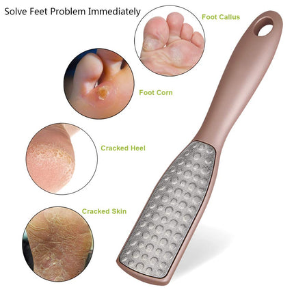 BEZOX Foot File Callus Remover - Double Sided Stainless Steel Foot Rasp for Wet and Dry Feet - Foot Scraper for Dead Skin and Cracked Heel - W/Storage Cloth Bag (Champagne Gold)