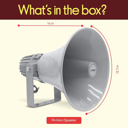 Pyle Indoor/Outdoor PA Horn Speaker – 12.7" Weather-Resistant Paging System, Commercial Audio Loudspeaker Powerful Sound & Easy Mounting 60 Watts for Schools, Shops, Warehouses & Campsites