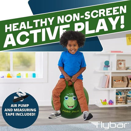 Flybar Hopper Ball for Kids, Inflatable Bouncy Ride-On Ball w/Handle for Indoor & Outdoor Active Play, Includes Pump, Jump Toy for Boys & Girls, Supports Up to 185 lbs, Ages 6+, 22-Inch, Medium