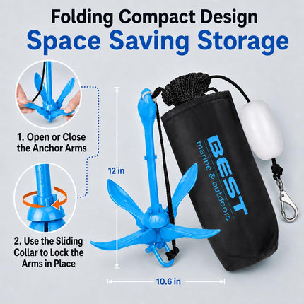 Best Marine and Outdoors Kayak Anchor, 1.6 Kg Anchor System Kit for Kayaks, Canoes, SUP Paddle Boards & Jet Skis, Fishing, Boating & Kayaking Accessories (Blue)