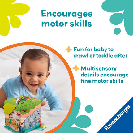 Ravensburger Play+ Roll & Play Sound Cube - Wild Animals | Motion-Activated Sound Toy | Encourages Crawling & Coordination