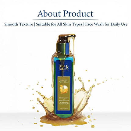 Blue Nectar Ayurvedic Tan Removal Face Wash for Glowing Skin | Honey Aloe Vera Detan Cleanser for Dry Skin, Oily Skin and Combination Skin (8 Herbs, 200ml)