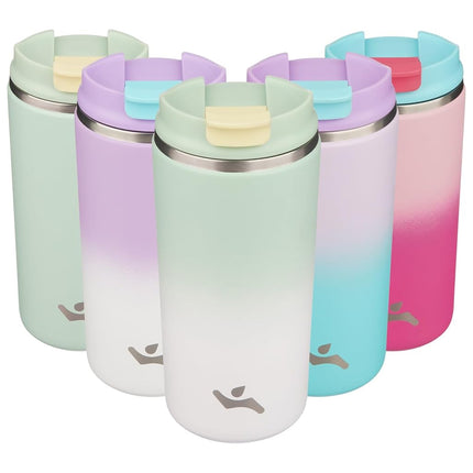 Konokyo Tumbler with Lid, 12 oz Travel Coffee Mug Double Wall Vacuum Stainless Steel Thermal Metal Cup Insulated Water Bottle,GreenWhite
