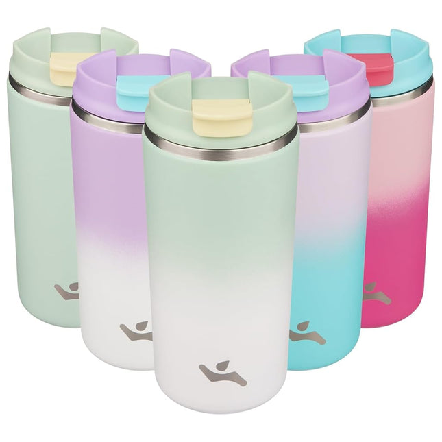 Konokyo Tumbler with Lid, 12 oz Travel Coffee Mug Double Wall Vacuum Stainless Steel Thermal Metal Cup Insulated Water Bottle,GreenWhite