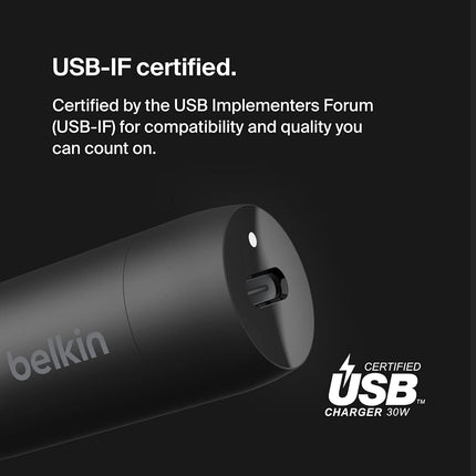 Chargeur de voiture rapide Belkin Boost↑Charge™ 30W, design compact avec port USB-C Power Delivery, extension d'alimentation USB 4 ports, compatibilité universelle pour iPhone 14, Galaxy S23, série Note et plus encore - Noir