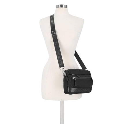 Nautica Women's Nylon Bean Crossbody Bag with Adjustable Shoulder Strap, Black Tonal, One Size
