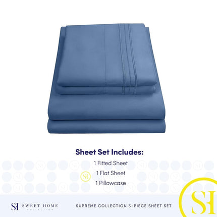 Twin Sheets - Breathable Luxury Sheets with Full Elastic & Secure Corner Straps Built In - 1800 Supreme Collection Extra Soft Deep Pocket Bedding Set, Sheet Set, Twin, Denim