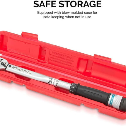 NEIKO PRO 03707B 3/8" Torque Wrench, 3/8” Drive SAE, 15-80 Ft-Lb, 14” Length, Adjustable Click Torque Wrench, Chrome Vanadium Cr-V Steel