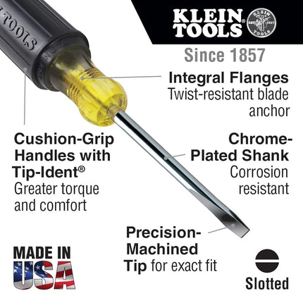 Screwdriver Set 8 Piece, 4 Phillips and 4 Flat Head Tips, Cushion Grip, Precision Machined Klein Tools 85078