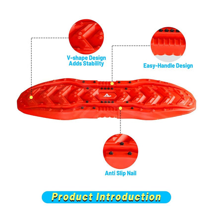 I1MOTOR Red Recovery Boards Tire Traction Mats With Storage Bag, Assist Off-Road Trapped Vehicles To Escape Desert, Snow And Climbing Obstacles, Car Extraction Accessories, 42.13"x13.98"x2.36", 2pcs