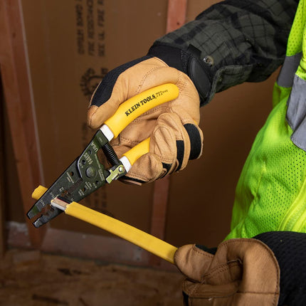 Klein Tools K1412 Wire Cutter/Wire Stripper, Dual NM Cable,Yellow/White, Strips 12 and 14 AWG Solid Wire