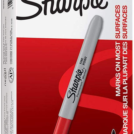 Marcador permanente Sharpie 30002 de punta fina (paquete de 2), marca en papel y plástico, resistente a la decoloración y al agua, certificado AP, color rojo, 12 marcadores por caja, paquete de 2 cajas, 24 marcadores en total