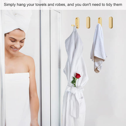 Foldable Towel Hooks for Bathroom 4 Pack,Wall Hooks for Hanging Heavy Duty Coat Robe Purse Foldable Hooks Storage Solution for Bathroom,Closet,Entryway,Pool and Kitchen (4, Brushed Gold)