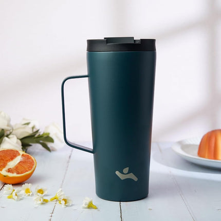 Konokyo Insulated Tumbler with Handle and Straw, 18 OZ Travel Coffee Mug Stainless Steel Cup Metal Water Bottle,Navy Blue