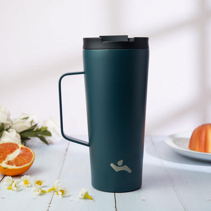 Konokyo Insulated Tumbler with Handle and Straw, 18 OZ Travel Coffee Mug Stainless Steel Cup Metal Water Bottle,Navy Blue