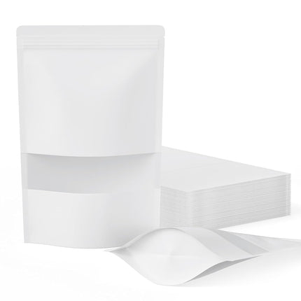 100 Pcs Resealable bags,Stand Up White Kraft Paper