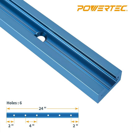 POWERTEC 71118-P3, 6 Pack, 24 Inch Double-Cut Profile Universal T-Track with Predrilled Mounting Holes, Aluminum T Track for Woodworking Jigs and Fixtures, Drill Press Table, Router Table, Workbench