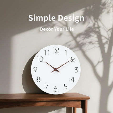 Mosewa Wall Clock 14 Inch Silent Non Ticking Wall Clocks Battery Operated - Simple Minimalist Wooden Clock Decorative for Kitchen,Home,Bedroom,Living Room, Office(14" White)